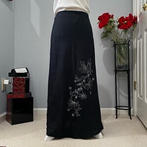 NEW Merona Linen Classic Longline Two Tone Embroidered Flowers Maxi Skirt 8 NWOT